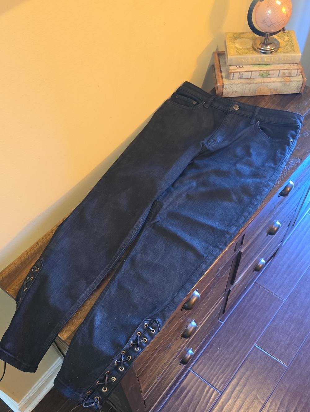 Ralph Lauren Black  Lace-Up Hem Skinny Jeans